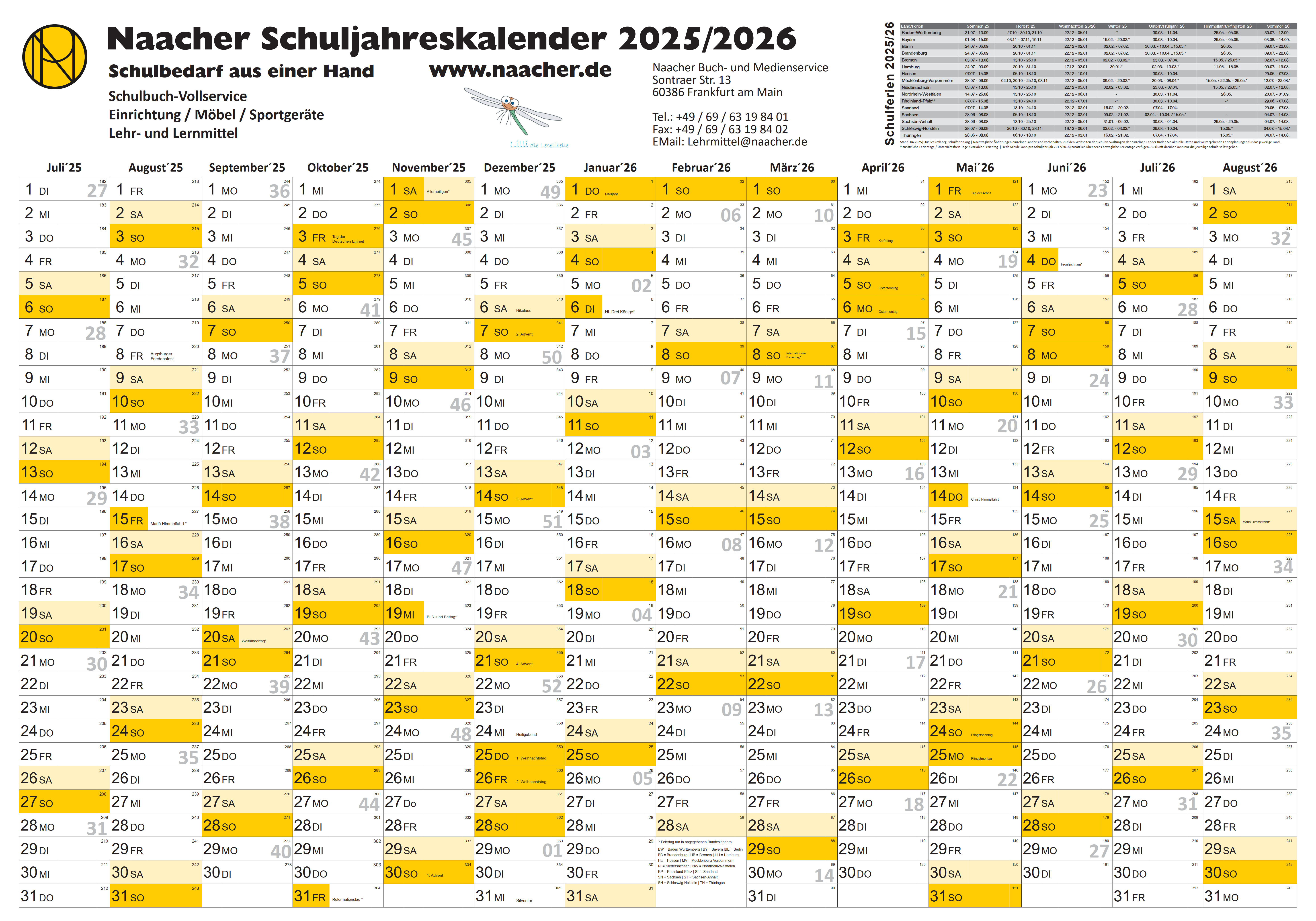 Schuljahreskalender 25/26